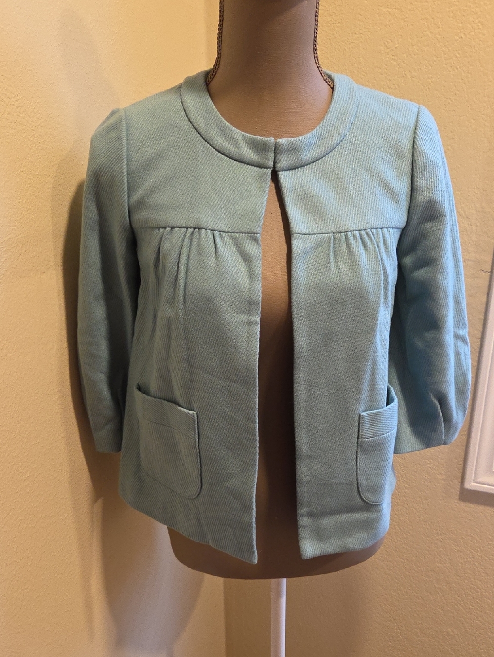 Tabitha Mint Blue Open-Front Cropped Jacket